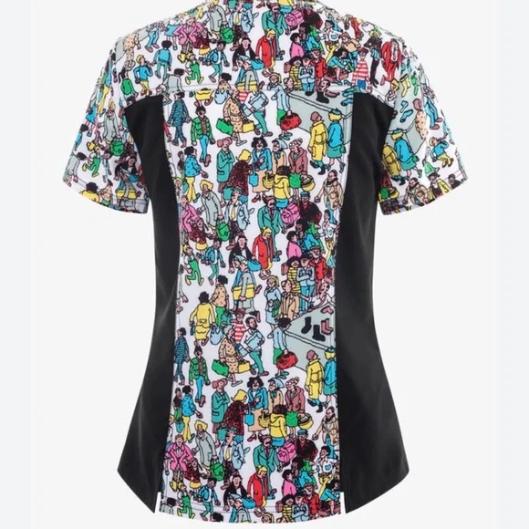 NWT Cherokee Women’s Tooniforms Where’s Waldo? V-Neck Scrub Top Size Large - Picture 2 of 7